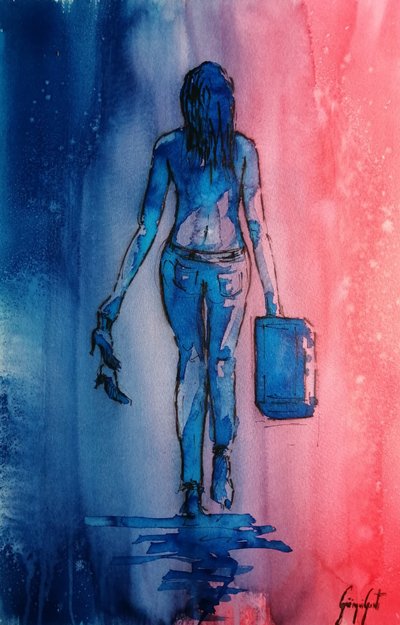 女性の青と赤の旅 作： 