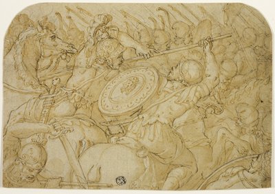 騎兵小競り合い (reto); 建築スケッチ (裏面) 作： Giorgio Vasari