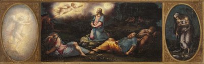 2つの寓話的な人物とオリーブ山のキリスト 作： Giorgio Vasari