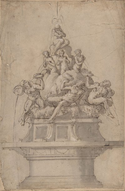 川神とニンフのいる噴水のデザイン、1511-74。 作： Giorgio Vasari