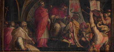 教皇クレメント4世は、記章をグエルフ党の船長、1563-1565に渡しました。 作： Giorgio Vasari