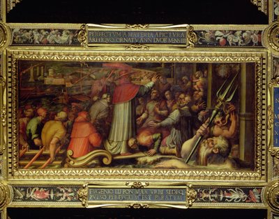1565年サローネデイチンクエチェントの天井からリボルノに到着した教皇オイゲニウス4世（パネル） 作： Giorgio Vasari