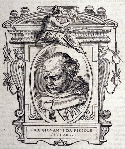 ベアト・アンジェリコ・ディット・フラ・アンジェリコ（Guido Di Pietro Da Mugello）1390-1455年、イタリアの画家の肖像。ジョルジョ・ヴァザーリの『イタリア最高の彫刻家と建築家の生涯』（1568年）に掲載。 作： Giorgio Vasari