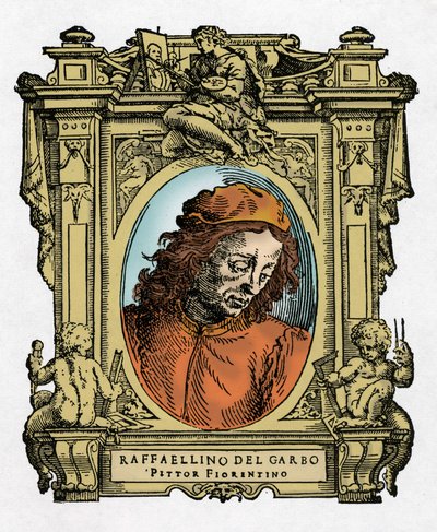 RAFFAELLINO DEL GARBO (Raffaellino de Carli) (1466-1525) イタリアの画家の肖像。ジョルジョ・ヴァサールの『最も優れた画家、彫刻家、建築家の生涯』（Le Vite de