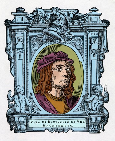 イタリアの建築家・画家であるラファエロ（Raffaello Sanzio 1483 - 1520）の肖像。ジョルジョ・ヴァザーリの『最も優れた画家、彫刻家、建築家の生活』（Le Vite de