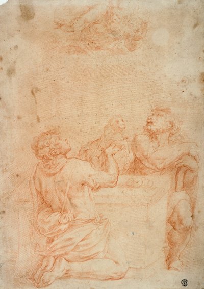 カインとアベルの犠牲、天の父なる神とともに 作： Giorgio Vasari