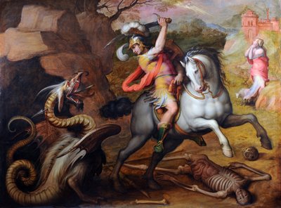 聖ジョージとドラゴン (聖ジョージとドラゴン) - ジョルジオ ヴァザーリ (1511-1574) による絵画、キャンバスに油彩、1560 年頃 - イタリアの芸術 作： Giorgio Vasari
