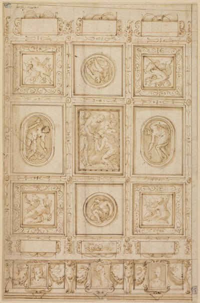 井戸のレベッカとエリエゼルとの天井装飾の研究 (直訳); 天井飾りの習作（裏） 作： Giorgio Vasari