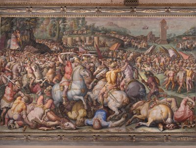 1569年のサローネデイチンクエチェントからのサンヴィンチェンツォの塔でのピサンの敗北 作： Giorgio Vasari