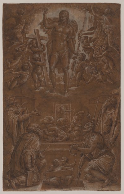 聖人と天使に愛された復活のキリスト 作： Giorgio Vasari
