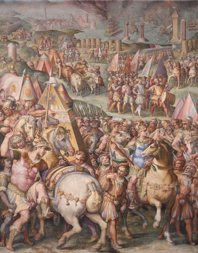 皇帝マクシミリアンが1568-1571年に包囲されたリボルノを持ち上げる 作： Giorgio Vasari