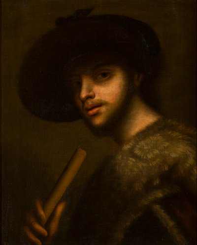 パイプまたはフルートを持つ男の肖像、1497～1510年頃（キャンバスに油彩） 作： Giorgione