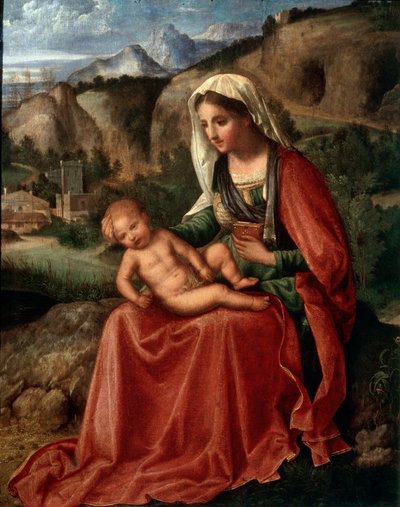 風景の中のヴァージンとチャイルド、c1503 作： Giorgione da Castelfranco