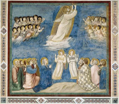 キリストの昇天（ジョット作「キリストの生涯と受難」より詳細 作： Giotto (c.1266 1337)