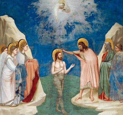 キリストの洗礼（ジョット作「キリストの生涯と受難」より詳細 作： Giotto (c.1266 1337)