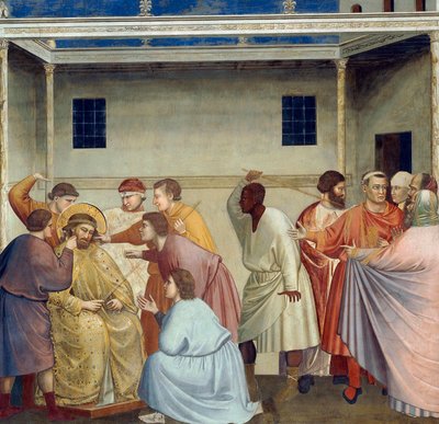 ジョット作「キリストの生涯と受難」より「キリストの鞭打ち」詳細 作： Giotto (c.1266 1337)