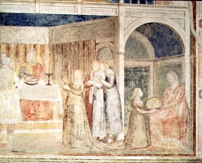 ヘロデの宴、サロメの詳細、ペルッツィ礼拝堂（フレスコ画）より（63332の詳細） 作： Giotto (c.1266 1337)