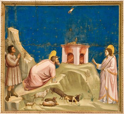 イタリア、パドバ、天使がヨアヒムに父になることを告げる 作： Giotto (c.1266 1337)