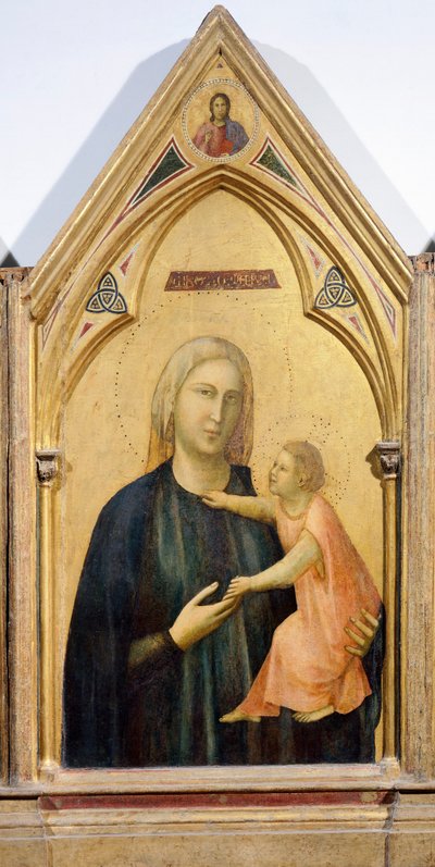 聖母子像、バディア・ポリプティックの細部、ジョット（1267-1337）作、パネルにテンペラ、91x334cm、1300年頃 作： Giotto (c.1266 1337)