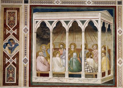 聖霊降臨祭（ジョット作「キリストの生涯と受難」の詳細 作： Giotto (c.1266 1337)