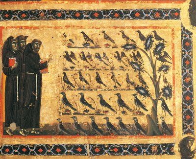 聖フランシスコの物語鳥に説教する聖フランチェスコ、ジョット（1267-1337）によるフレスコ画、1325年頃。フィレンツェ、サンタ・クローチェ聖堂、ヴェルニオのバルディ礼拝堂。イタリア 作： Giotto (c.1266 1337)