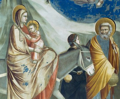 エジプトへの飛行」ジョット作「キリストの生涯と受難」より詳細 作： Giotto (c.1266 1337)