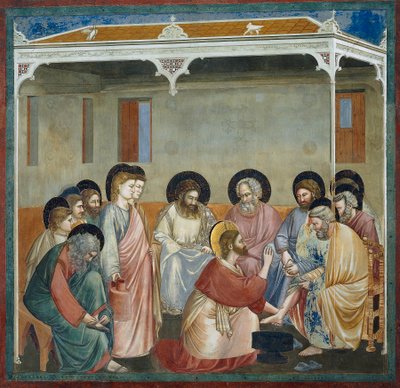 足を洗う場面（ジョット作「キリストの生涯と受難」より抜粋 作： Giotto (c.1266 1337)