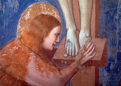 磔刑、マグダラの細部（フレスコ画 作： Giotto (c.1266 1337)