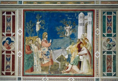 イエスのエルサレム入城（ジョット作「キリストの生涯と受難」より詳細 作： Giotto (c.1266 1337)