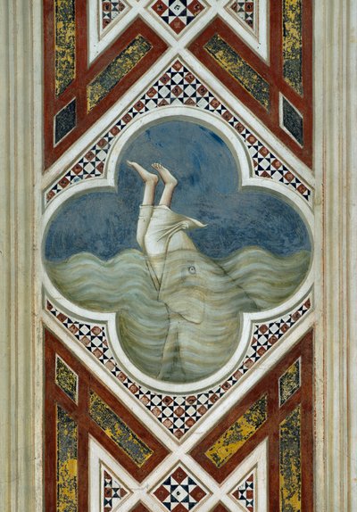 クジラに飲み込まれたヨナ（ジョット作「キリストの生涯と受難」より詳細 作： Giotto (c.1266 1337)