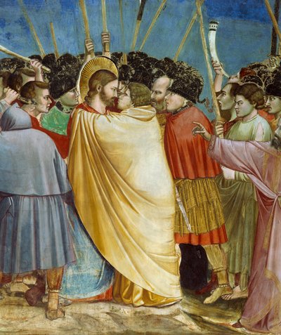 ユダの接吻」（ジョット作「キリストの生涯と受難」より詳細 作： Giotto (c.1266 1337)