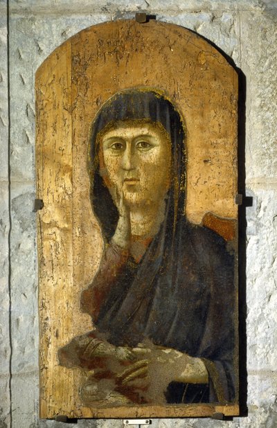 マドンナ。金地に描かれた聖母の肖像。1290年頃、ジョット・ディ・ボンドーネ（1267木にテンペラ。サイズ：81.5 x 41 cm。ボルゴ・サン・ロレンツォ、ピエーヴェ。
1610 作： Giotto (c.1266 1337)