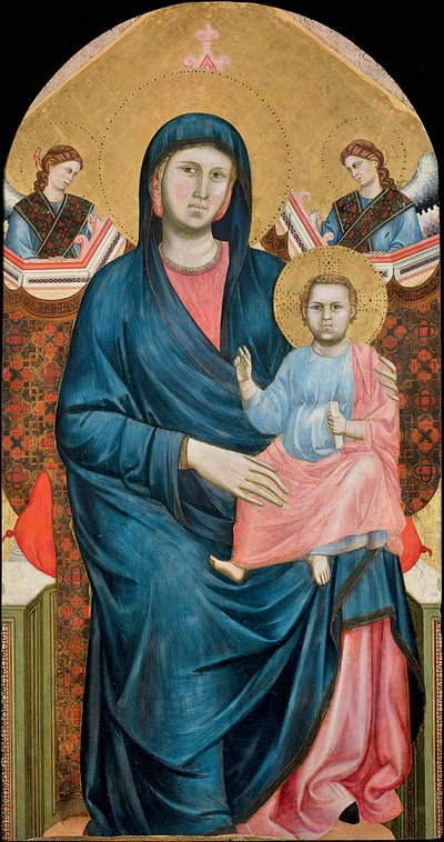 二人の天使に囲まれた聖母子像」ジョット・ディ・ボンドーネ（1266-1377）。パネルにテンペラ、1288年頃、フィレンツェのサント・ステファノ教区美術館 作： Giotto (c.1266 1337)