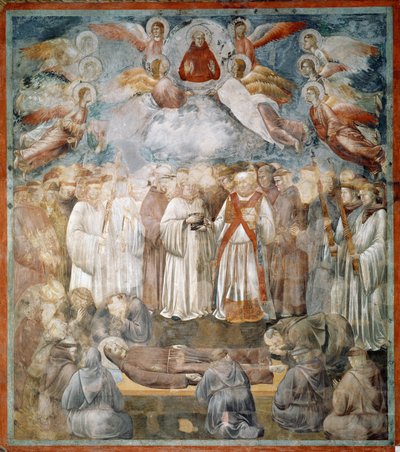 アッシジの聖フランシスコの葬儀とスティグマの検証 - フレスコ画 作： Giotto (c.1266 1337)