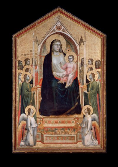 聖人に囲まれた威厳ある聖母（木にテンペラ、1310年頃 作： Giotto (c.1266 1337)