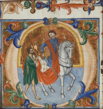 マントを分割する聖マルティンの照明付きミニアチュール (壮大な合唱集より) 作： Giotto di Bondone (school of)
