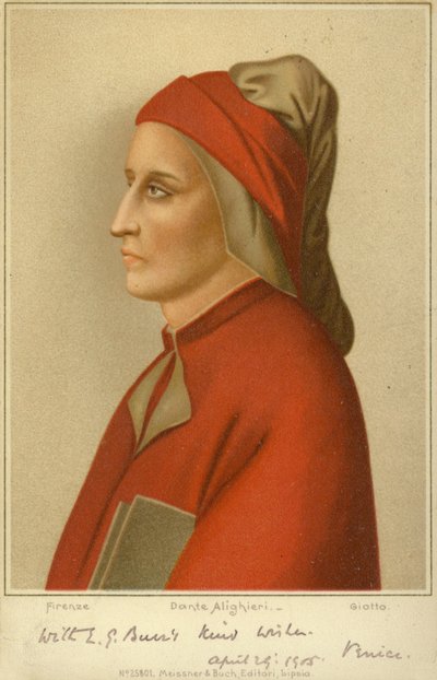 ダンテ・アリギエーリ（c1265-1321）、イタリアの詩人（クロモリト） 作： Giotto di Bondone