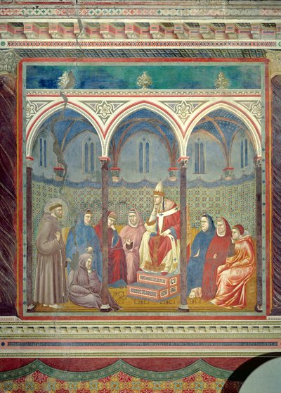 聖フランシスコ、教皇ホノリウス3世への説教、1297-99年 作： Giotto di Bondone