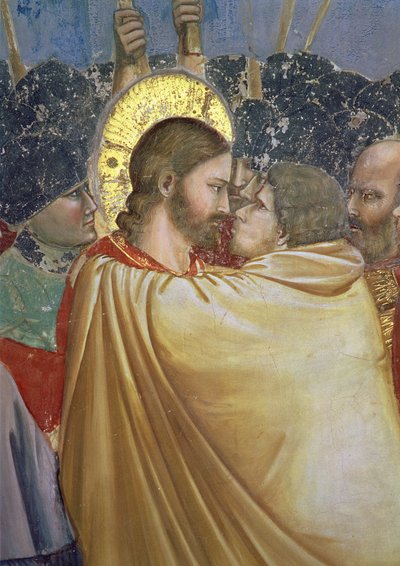 キリストの裏切り、キスの詳細、c.1305フレスコ65199の詳細 作： Giotto di Bondone