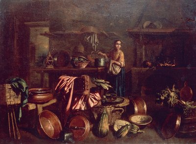ジャン・ドメニコ・ヴァレンティーノ（1630-1708）による「キッチン内部 作： Giovan Domenico Valentino