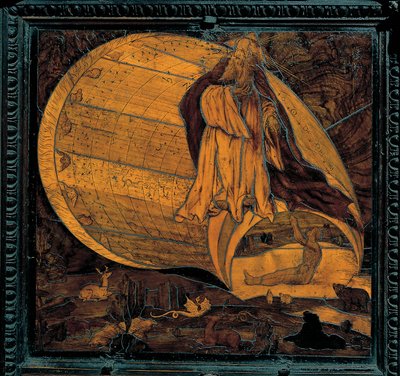 La Creation du monde - Lorenzo Lotto (1480-1556) の Giovan Francesco Capoferri による木の寄木細工 - 16 世紀 - サンタ マリア マッジョーレ教会、ベルガモ 作： Giovan Francesco Capoferri