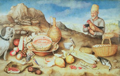 農民と鶏のある静物 作： Giovanna Garzoni