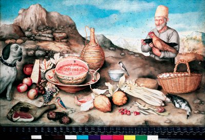 静物魚、メロン、ハム、アーティチョーク、セレリス、ゲーム。ジョヴァンナガルゾーニによる絵画 作： Giovanna Garzoni
