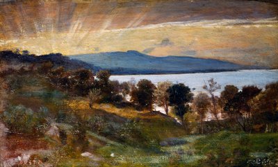 太陽効果のある風景」イタリア、ニーノ・コスタ（1826-1903）の絵画 作： Giovanni Costa