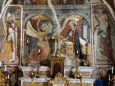 1470年頃のテンデ、アンノンシアード礼拝堂のフレスコ画（フレスコ画） 作： Giovanni (attr. to) Baleison