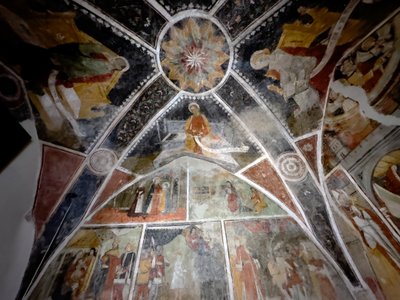 1470年頃のテンデ、アンノンシアード礼拝堂のフレスコ画（フレスコ画） 作： ジョバンニ (所属) ベイソン