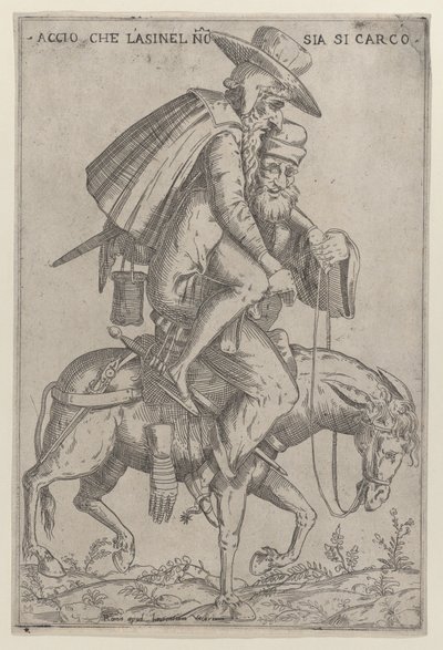 ラバに乗った 2 人の男性の似顔絵、1575 年から 1599 年。 作： Giovanni Ambrogio Brambilla