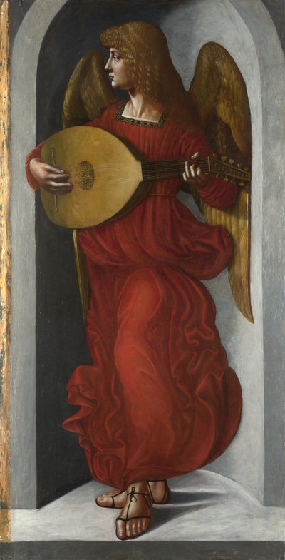 リュートの赤い天使c。 1490〜1499 作： Giovanni Ambrogio de Predis