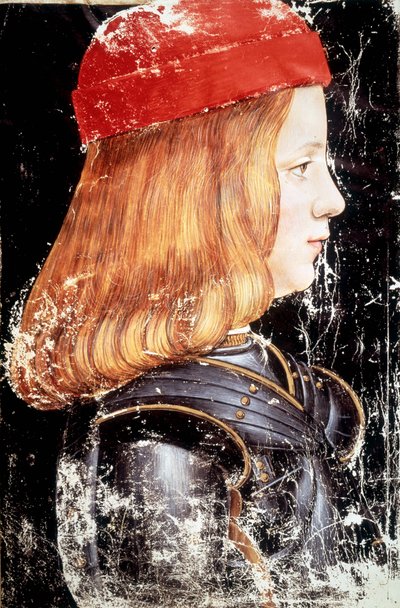マクシミリアン・スフォルツァ（1490年〜1530年）の肖像。ジョヴァンニ・アンブロジオ・デ・プレディス（1455年頃～1508年頃）のミニチュア。 作： Giovanni Ambrogio de Predis