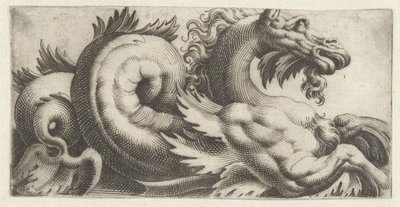 葉の形をしたヒレとヤギひげを持つタツノオトシゴ 海の怪物とフリーズ (シリーズ タイトル) 作： Giovanni Andrea Maglioli